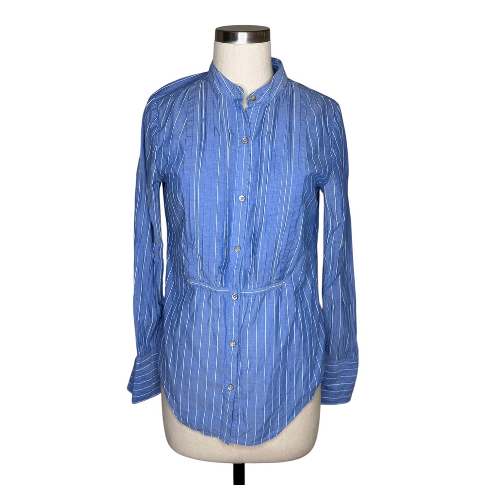 ALEX MILL Button Down Blue Pinstripe Pleated Tuxedo Women's Size Small Career